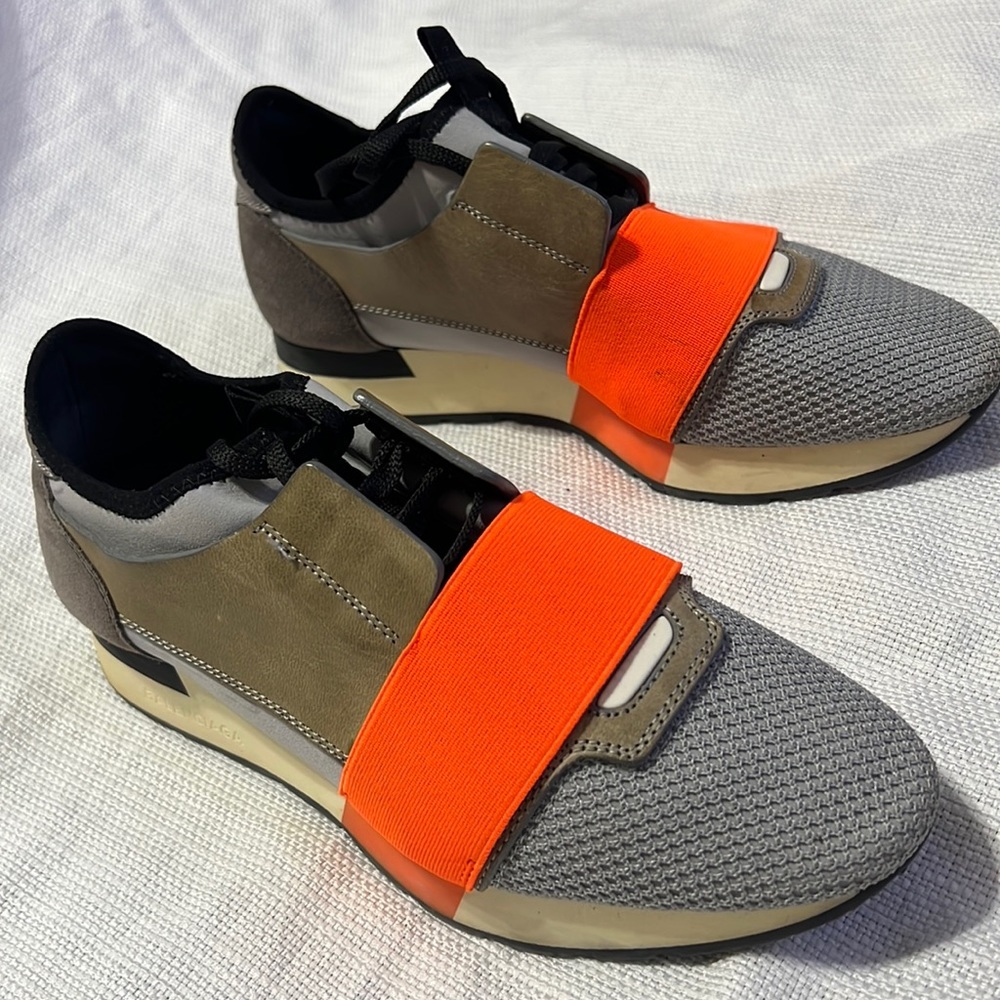 Balenciaga Race Runner Gray & Orange Mesh Suede Leather Sneakers EU 38 /US 8